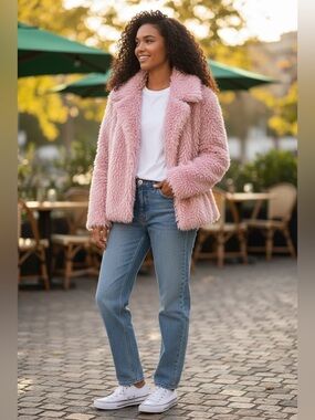 Dylan Los Angeles Pink Faux‎ Fur Teddy Coat/Jacket Coquette Glam Size S